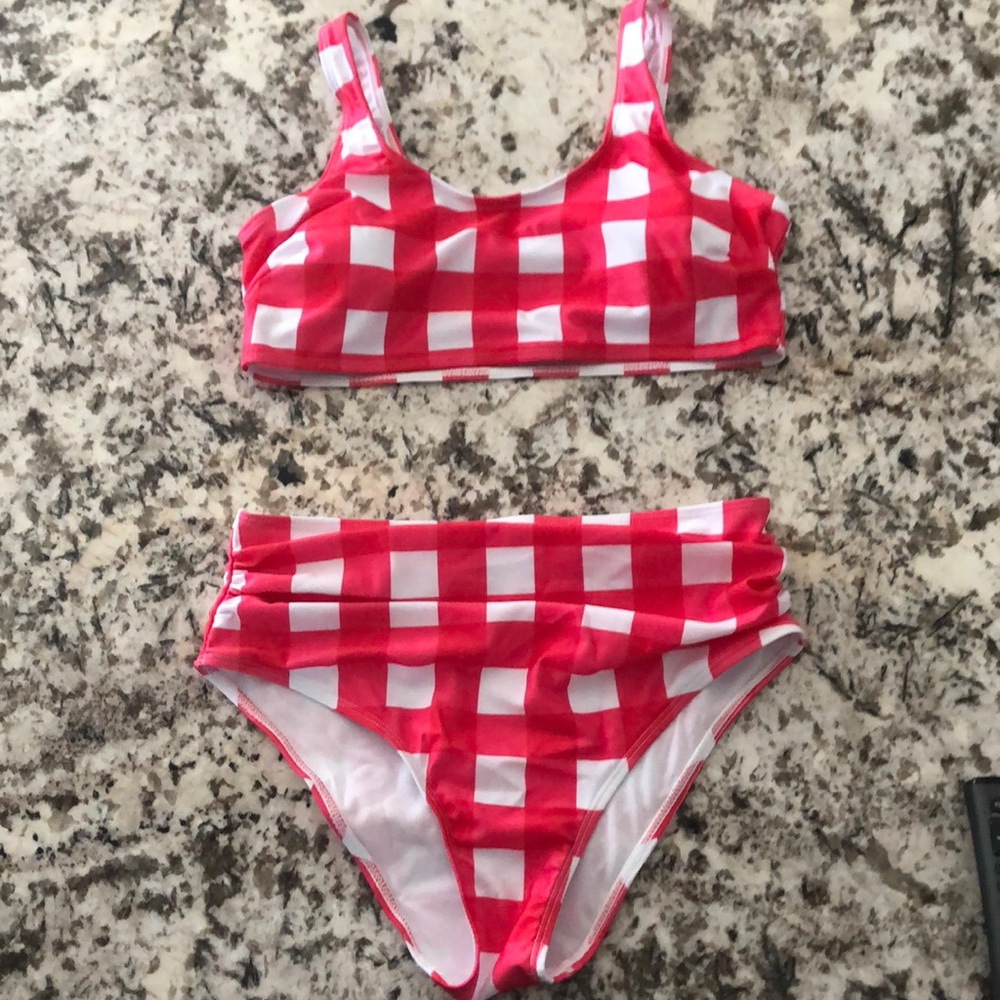 Red/White check bikini top and bottom